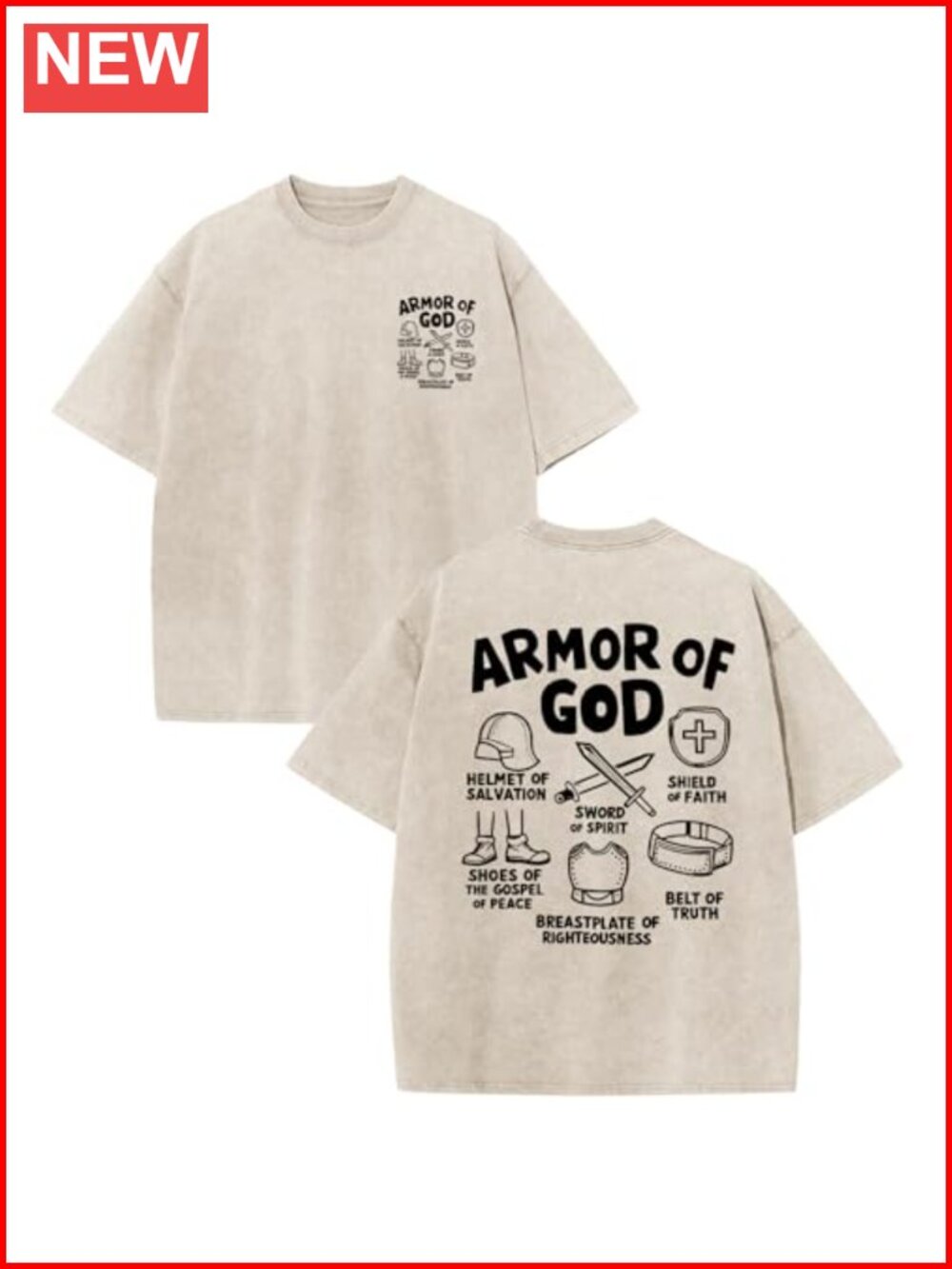 Men's Oversized Christian Graphic T-Shirt Acid Wash Bible Verse Tee